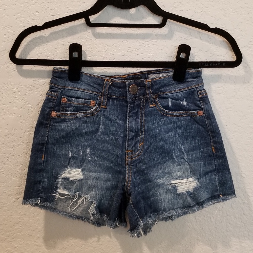 Aeropostale Distressed High Waisted Midi Shorts